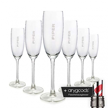 6 x Piper Heidsieck 0,1l Glas/Gläser, Markenglas, Champagnerglas NEU + anygoods Flaschenausgiesser - 1