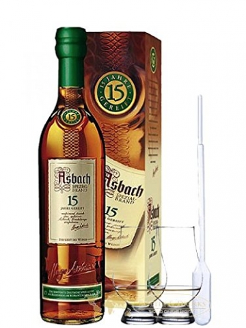 Asbach 15 Jahre Spezialbrand 0,7 Liter + 2 Glencairn Gläser und Einwegpipette - 