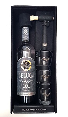 Beluga Gold Line Geschenkset in Leder – Beluga Gold Line Vodka 0,7l 700ml (40% Vol) + 3x Shot-Gläser - 