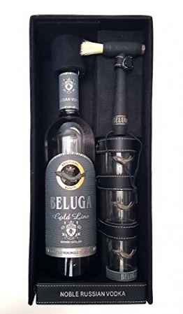 Beluga Gold Line Geschenkset in Leder - Beluga Gold Line Vodka 0,7l 700ml (40% Vol) + 3x Shot-Gläser - 1