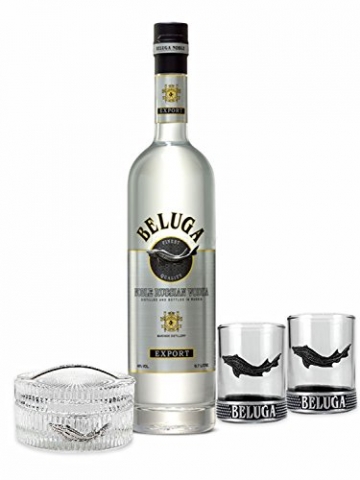 Beluga Set – Beluga Vodka 0,7l (40% Vol) + Glas Behälter + 2x Shotgläser -[Enthält Sulfite] - 
