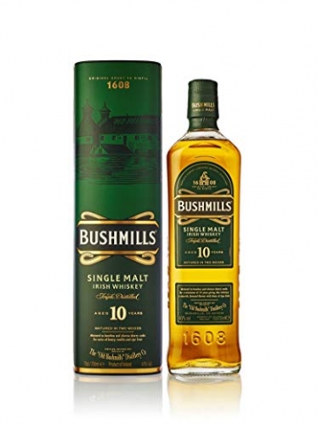 Bushmills 10 Years Old Single Malt Irish Whiskey ( 1 x 0,7 l) - dreifach destillierter 100% Malt Whisky mit edler Geschenkverpackung - 1