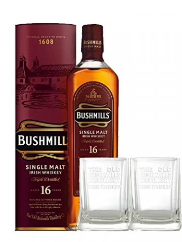 Bushmills 16 Jahre Single Malt Irish Whiskey + 2 Gläser 0,7 L - 1