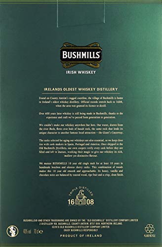 Bushmills Single Malt Irish Whiskey 10 Years Old mit Geschenkverpackung mit 2 Gläsern (1 x 0.7 l) - 5