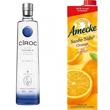 Ciroc Ultra Premium Vodka (1 x 0.7 l) mit Amecke Sanfte Säfte Orange, 6er Pack (6 x 1 l) - 