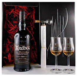 Geschenk Ardbeg Ten Single Malt Whisky + Glaskugelportionierer + 2 Bugatti Whiskey Gläser - 1