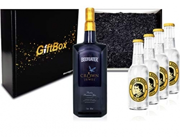 Gin Tonic Giftbox Geschenkset – Beefeater Crown Jewel 1L (50% Vol) + 4x Thomas Henry Tonic Water 200ml inkl. Pfand MEHRWEG + Geschenkverpackung - 