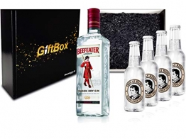 Gin Tonic Giftbox Geschenkset - Beefeater Dry Gin 0,7l 700ml (47% Vol) + 4x Thomas Henry Elderflower Tonic Water 200ml inkl. Pfand MEHRWEG + Geschenkverpackung - 1