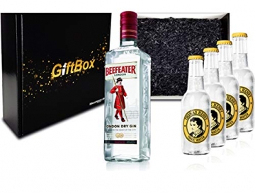 Gin Tonic Giftbox Geschenkset – Beefeater Dry Gin 0,7l 700ml (47% Vol) + 4x Thomas Henry Tonic Water 200ml inkl. Pfand MEHRWEG + Geschenkverpackung - 