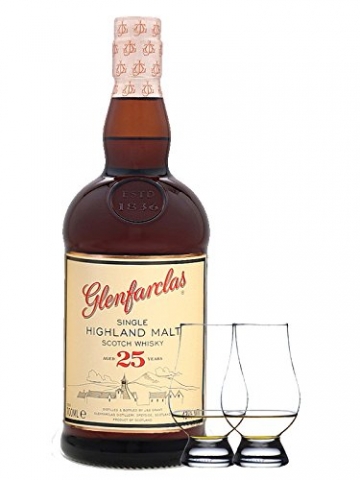 Glenfarclas 25 Jahre Single Malt Whisky 0,7 Liter + 2 Glencairn Gläser - 