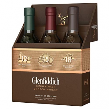 Glenfiddich Single Malt Scotch Whisky Collection Mix Pack (3 x 0,2 l) - 12 Jahre, 15 Jahre und 18 Jahre mit Geschenkverpackung - 1