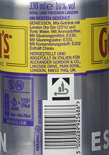 Gordon's London Dry Gin & Tonic Water Mix-Getränk, EINWEG (12 x 0.33 l) - 3