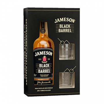 Jameson Whiskey BLACK BARREL Triple Distilled Irish Whiskey 40% Volume 0,7l in Geschenkbox mit 2 Gläsern Whisky - 
