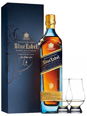 Johnnie Walker Blue Label Blended Scotch Whisky 0,7 Liter + 2 Glencairn Gläser - 