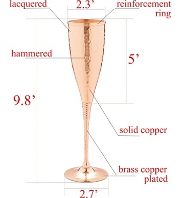 Kupfer-Champagnerflöten à 200 ml - 2-fach gehämmerte Kupfer-Champagnergläser - Jedes ist handgefertigt und lackiert, um Anlaufen zu vermeiden. - 2