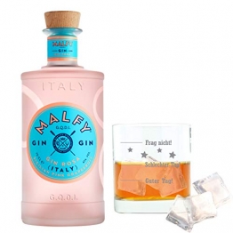 Malfy Gin Rosa mit graviertem Tumblerglas, italienischer Gin mit Wacholder, Alkohol, Schnaps, Flasche, 41%, 700 ml - 1