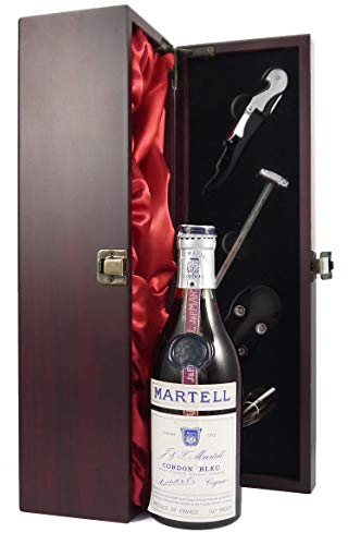 Martell Cordon Bleu Cognac (1950s) (1/2 bottle) Spring Cap in einer mit Seide ausgestatetten Geschenkbox, da zu 4 Weinaccessoires, 1 x 375ml - 