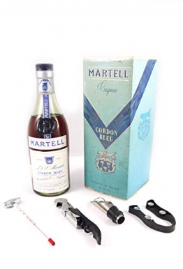 Martell Cordon Bleu Cognac (1960s) (1/2 bottle) in Geschenkbox. Da zu vier Wein Zubehör, Korkenzieher, Giesser, Kapselabschneider,Weinthermometer, 1 x 375ml - 1