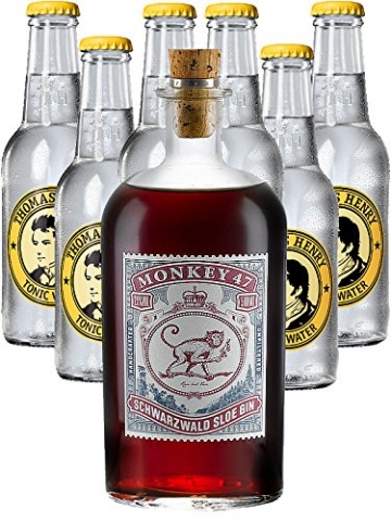 Monkey 47 SLOE GIN Schwarzwald Dry Gin 0,5 Liter + 6 x Thomas Henry Tonic Water 0,2 Liter - 