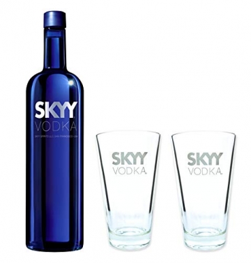 Skyy Vodka 40% 0,7l - Set mit 2 original Longdrink Gläsern 2cl/4cl - 1