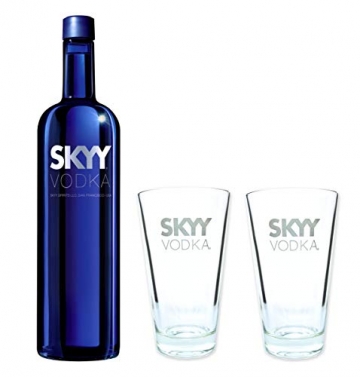 Skyy Vodka 40% 0,7l - Set mit 2 original Longdrink Gläsern 2cl/4cl in Geschenkkarton - 2