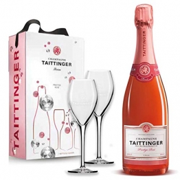 Taittinger Champagner 0,75l Brut Prestige Rosé mit zwei Gläser im Geschenkkarton - Geschenkset - 1
