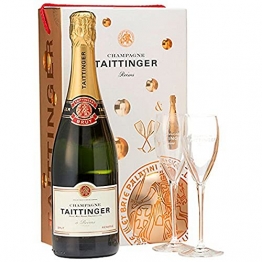 Taittinger Champagner 0,75l Brut Réserve mit zwei Gläser im Geschenkkarton - Geschenkset - 1