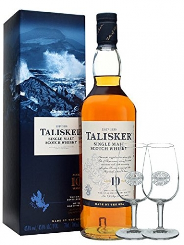 Talisker 10 Jahre Single Malt Whisky 0,7 Liter + 2 Classic Malt Gläser - 