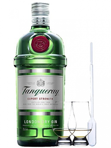 Tanqueray London Dry Gin 1,0 Liter + 2 Glencairn Gläser und Einwegpipette - 