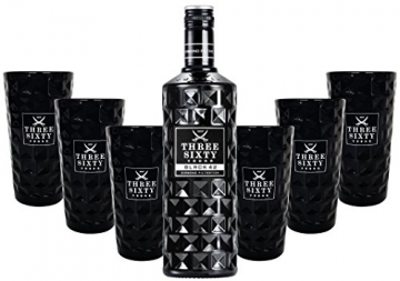 Three Sixty Black 42 Vodka 0,7l 700ml (42% Vol) + 6x Black Longdrink-Gläser eckig schwarz -[Enthält Sulfite] - 