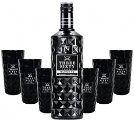 Three Sixty Black 42 Vodka 3L (42% Vol) + 6x Black Longdrink-Gläser eckig schwarz -[Enthält Sulfite] - 1