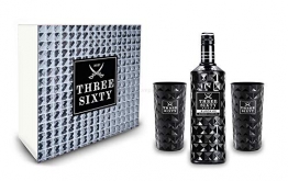 Three Sixty Geschenkset - Three Sixty Black Vodka Wodka 0,7L 700ml (42% Vol) + 2x Black Gläser Longdrinkgläser Glas 300ml aus rein weißem Brillanz-Glas Bar Cocktail - [Enthält Sulfite] - 1