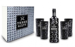 Three Sixty Set Geschenkset - Three Sixty Black Vodka Wodka 0,7L 700ml (42% Vol) + 4x Black Gläser eckig Longdrink Gläser Glas - Kristall Glas Schwarze Edition [Enthält Sulfite] - 1