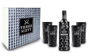 Three Sixty Set Geschenkset - Three Sixty Black Vodka Wodka 0,7L 700ml (42% Vol) + 4x Black Gläser eckig Longdrink Gläser Glas - Kristall Glas Schwarze Edition [Enthält Sulfite] - 1