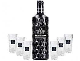Three Sixty Set Geschenkset ? Three Sixty Black Vodka Wodka 0,7L 700ml (42% Vol) + 6x Shotgläser Glas 2 und 4cl geeicht- [Enthält Sulfite] - 1