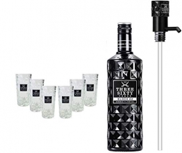 Three Sixty Set Geschenkset ? Three Sixty Black Vodka Wodka 3L 3000ml (42% Vol) + 6x Shotgläser Glas 2 und 4cl geeicht + Pumpe - [Enthält Sulfite] - 1