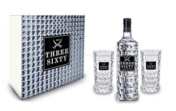 Three Sixty Set Geschenkset - Three Sixty Vodka 1L (37,5% Vol) + 2x Gläser eckig - 1