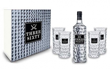 Three Sixty Set / Geschenkset – Three Sixty Vodka 1L (37,5% Vol) + 4x Gläser - 