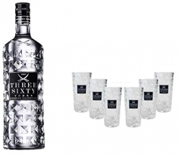 Three Sixty Set Geschenkset ? Three Sixty Vodka Wodka 700ml (37,5% Vol) + 6x Shotgläser Glas 2 und 4cl geeicht- [Enthält Sulfite] - 1