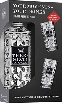 Three Sixty Vodka 0,7L 37,5% vol. mit zwei gratis Shotgläsern - 1