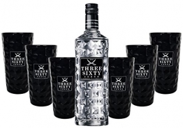 Three Sixty Vodka 0,7l 700ml (37,5% Vol) + 6x Black Longdrink-Gläser eckig schwarz -[Enthält Sulfite] - 1