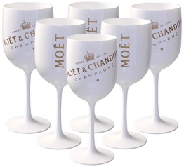 6 x Moët & Chandon Ice Impérial Acryl-Glas Champagner Gläser-Set in weiß/gold Champagne Becher Kelche inkl. Untersetzer (6 Stück) - 1