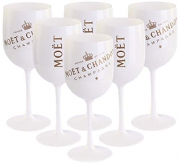 6 x Moët & Chandon Ice Imperial Champagner Acryl-Glas 0.45l Becher Kelch weiss/gold Gläser Set inkl. Untersetzer (6 x Stück) - 1