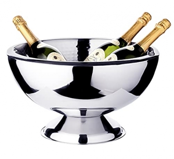 EDZARD Champagner Kühler Cadiz (Ø 43 cm, groß) aus Edelstahl - Flaschenkühler, Sektkühler doppelwandig - Getränkekühler für 6 Flaschen - Schale für Sekt & Eiswürfel - Weinkühler gehämmert - 2