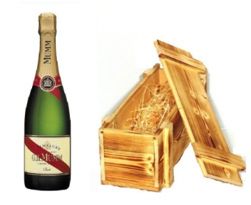 Mumm Cordon Rouge Champagner in Holzkiste geflammt 12% 0,75 l Flasche - 
