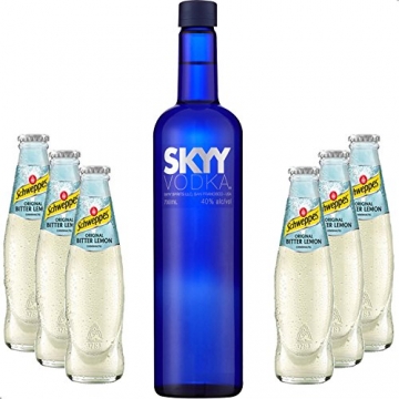 Vodka Lemon Set – Skyy Vodka 0,7l 700ml (40% Vol) + 6x Schweppes Bitter Lemon 200ml – Inkl. Pfand MEHRWEG - 
