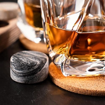 AMAVEL Whisky-Set mit 2 Whiskygläsern, Untersetzern und Whiskysteinen in edler Verpackung, Geschenkidee für Whiskyliebhaber - 3