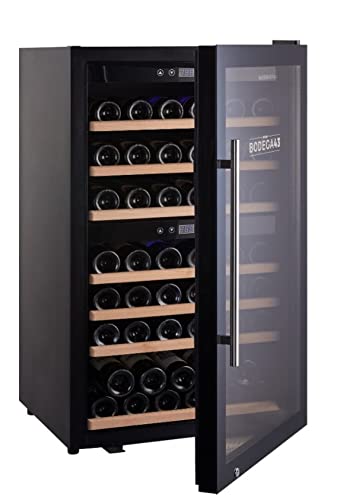 BODEGA43-66 Weinkühlschrank Freistehend - Weinkühlschrank 2 Zonen, 195 Liter, 66 Flaschen, 7 Regaleinschübe, Vollglastür mit UV-Filter, Geräuscharm (41 dB) und sehr vibrationsarm - 2
