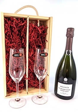 Bollinger Rosé Grand Annee Vintage Champagne 2012 with Two Riedel Crystal Champagne Flutes in einer Geschenkbox, da zu 3 Weinaccessoires - 1
