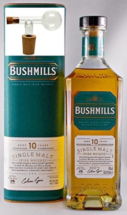 Bushmills 10 Jahre irischer Single Malt Whiskey + Glaskugelportionierer - 1